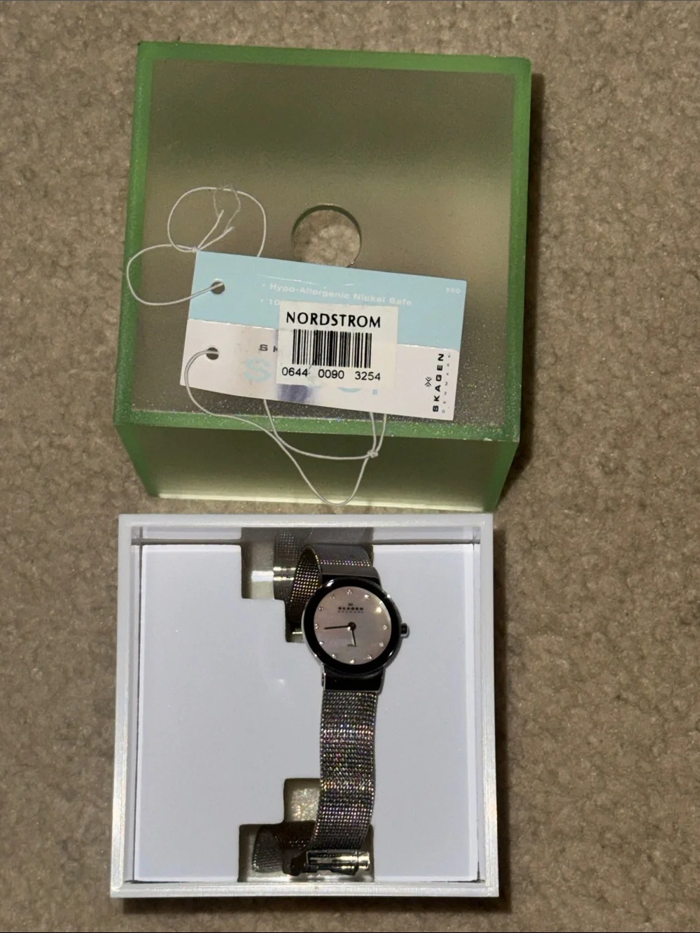 Skagen Silver Mesh Bracelet Watch with Mother-of-Pearl Dial